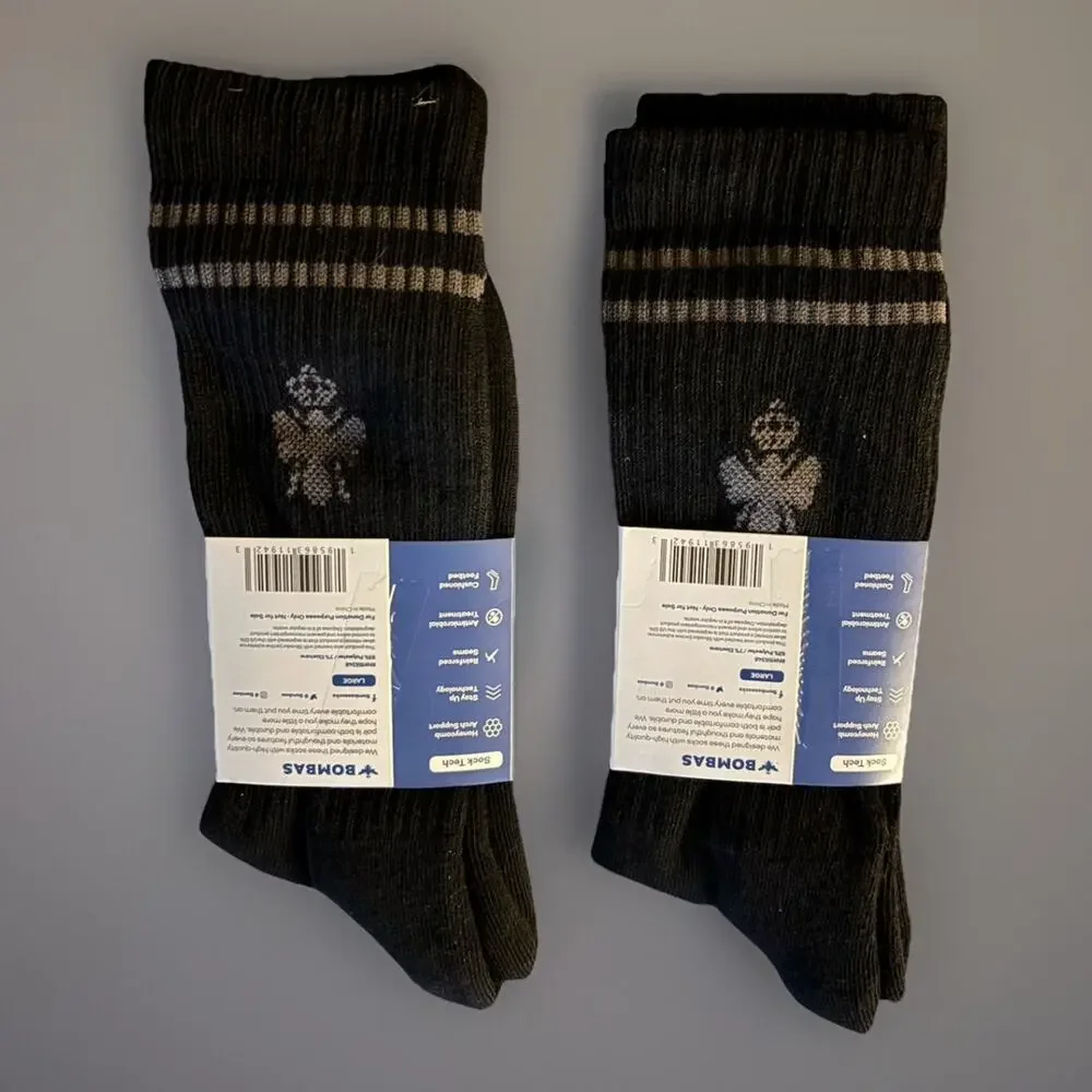 Bombas Mid-Calf Crew Socks Mens/Women Unisex Large Black 2 Pack New